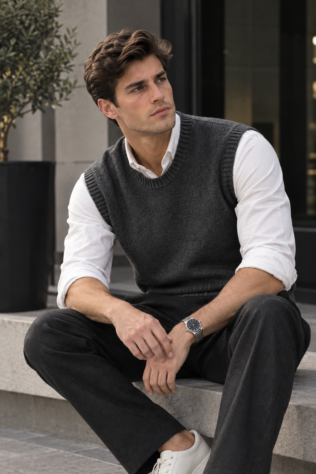 Premium Cashmere Sweater – Black, Skin & Charcoal Grey