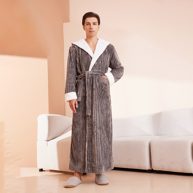 Couple's sleeping robe European size extra long plus fat hooded men's and women's bathrobe rrkcq5-sy.myshopify.com