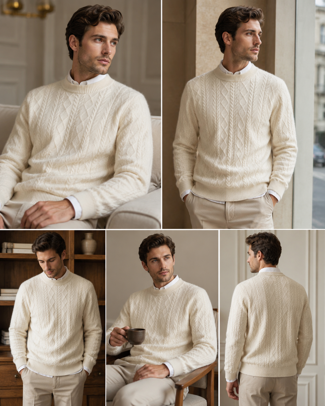 Men’s Premium Cable Knit Sweater-Cashmere Wool