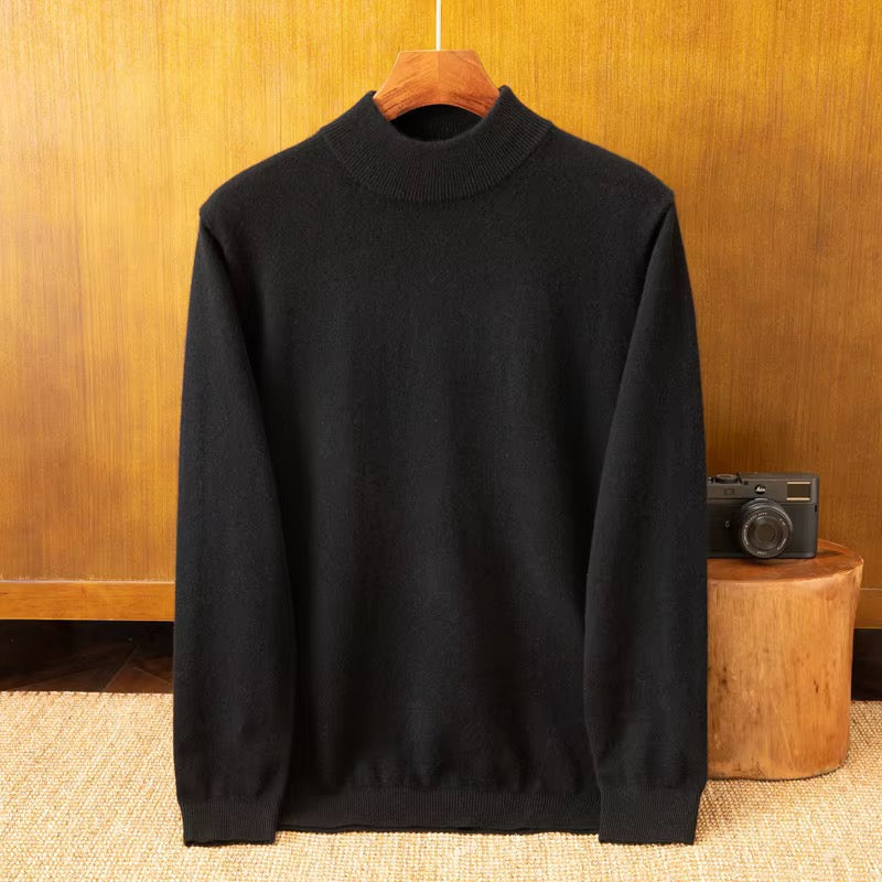 Men’s Premium Mock Neck Knit Sweater – Soft Touch Ribbed Jumper