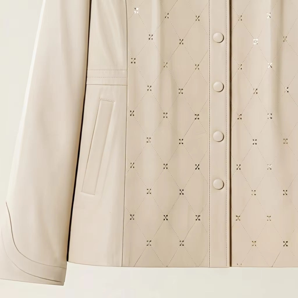 Women’s Genuine Leather Diamond-Quilted Jacket