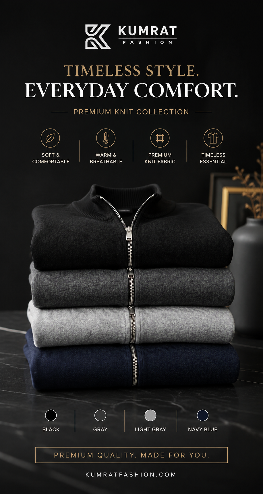 Men’s Zip-Up Knit Cardigan - 100% Goat Cashmere Wool