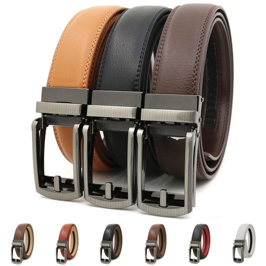 Men's Click Belt fake needle belt automatic buckle two-layer cowhide leather belt ﻿