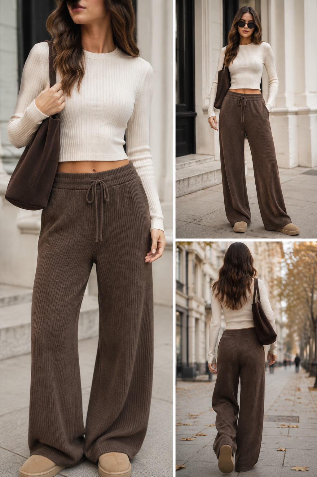 Women’s Cashmere Ribbed Wide-Leg Trousers