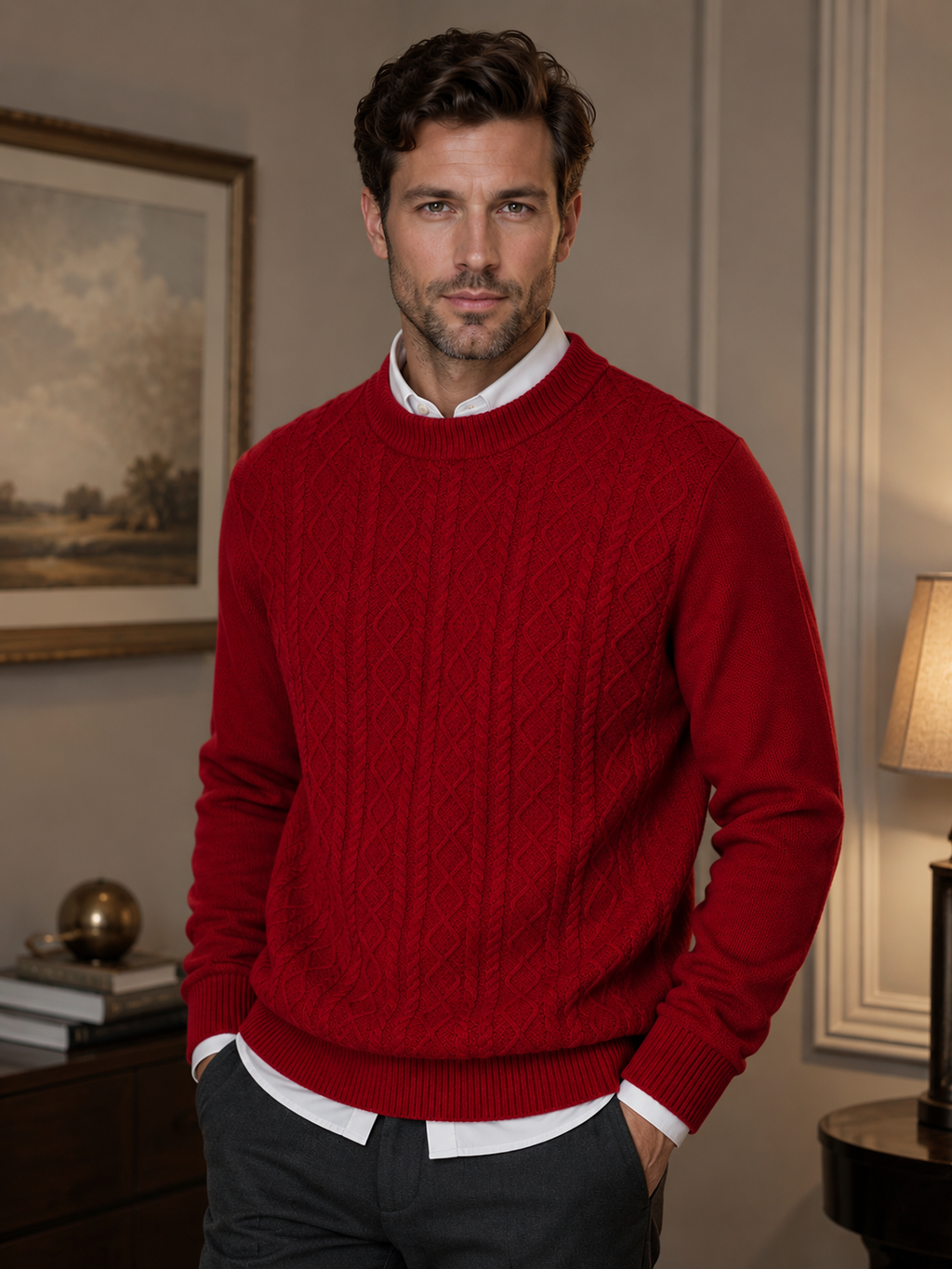 Men’s Cable Knit Sweater-100% Merino Wool