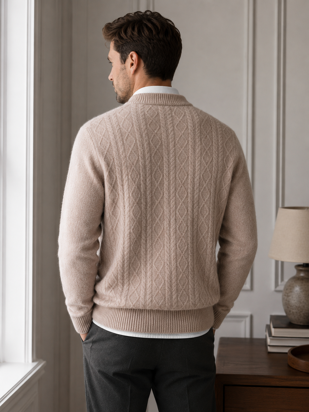 Men’s Cable Knit Sweater-100% Merino Wool