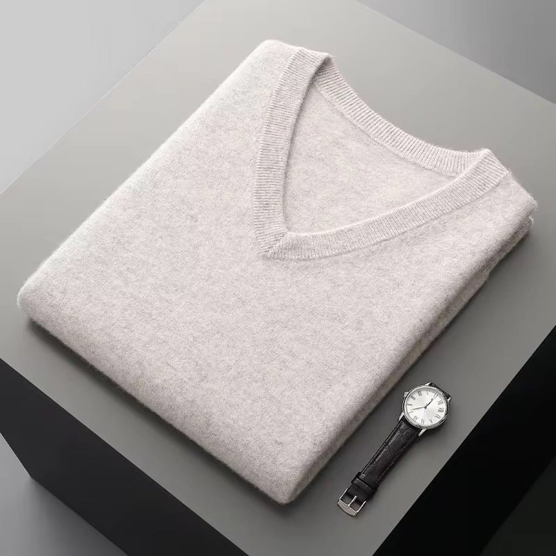 Men’s V-Neck Knitted Vest Sleeveless Sweater - 100% Merino Wool