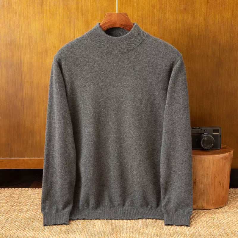 Men’s Premium Mock Neck Knit Sweater – Soft Touch Ribbed Jumper