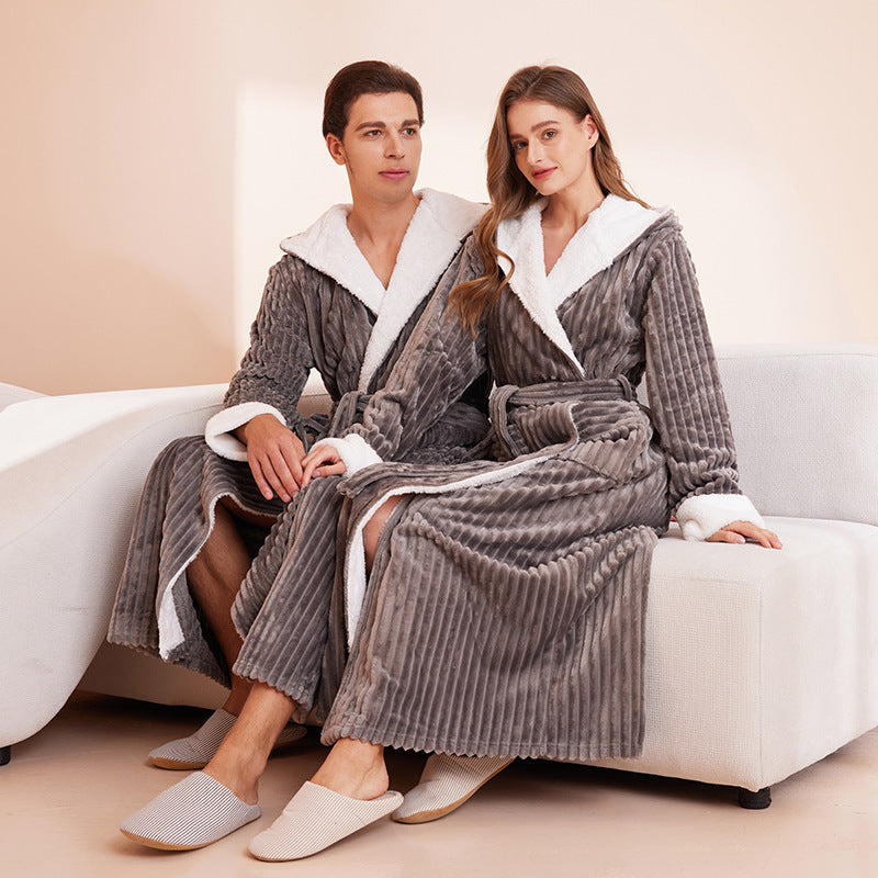 Couple's sleeping robe European size extra long plus fat hooded men's and women's bathrobe rrkcq5-sy.myshopify.com