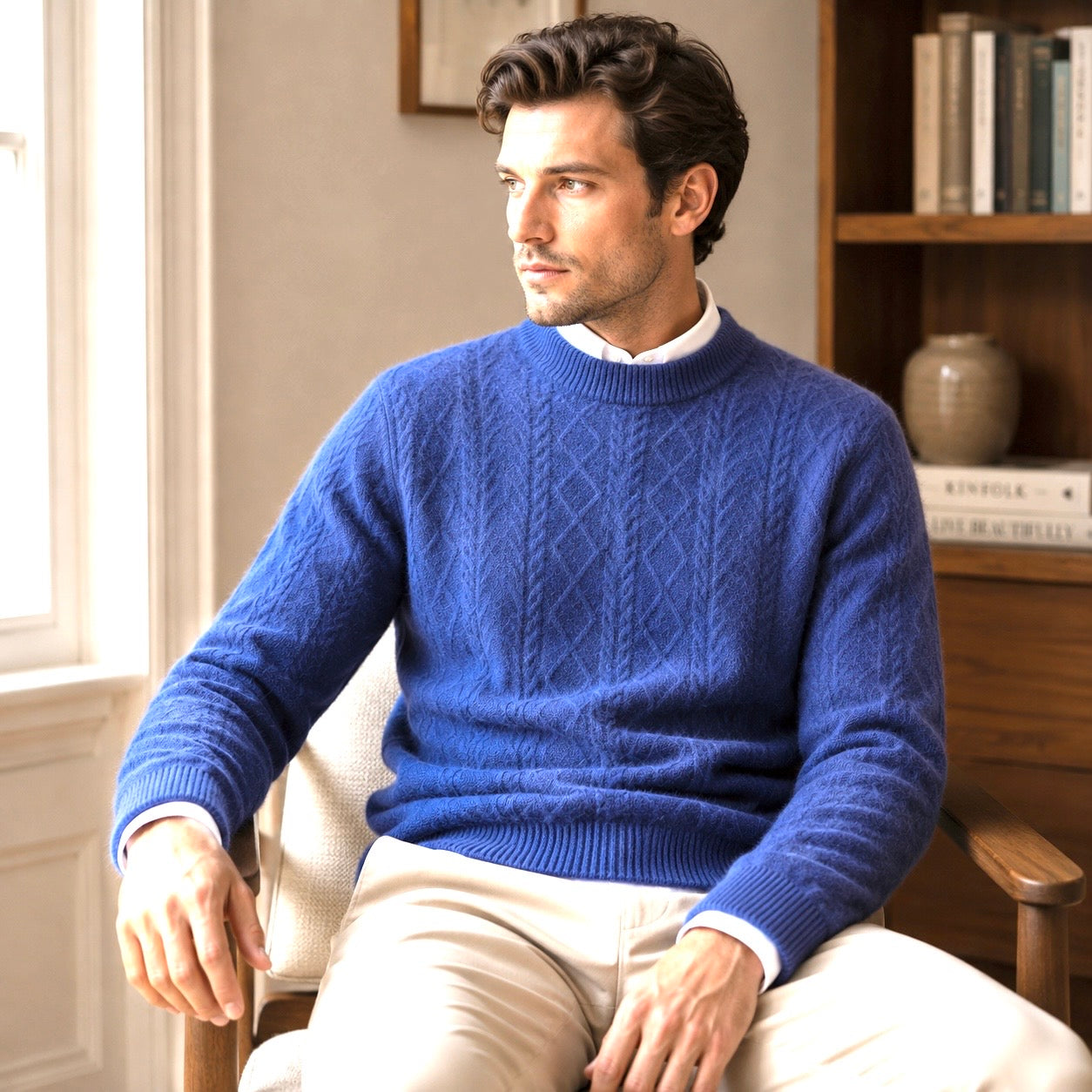 Men’s Premium Cable Knit Sweater-Cashmere Wool