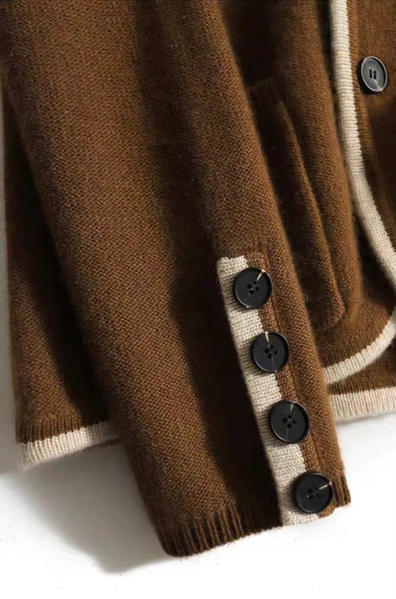 Women’s Contrast Trim Knit Cardigan – Premium Button Front