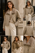 Women's Premium Leather Jacket with Fur Collar - Sheepskin Quilted