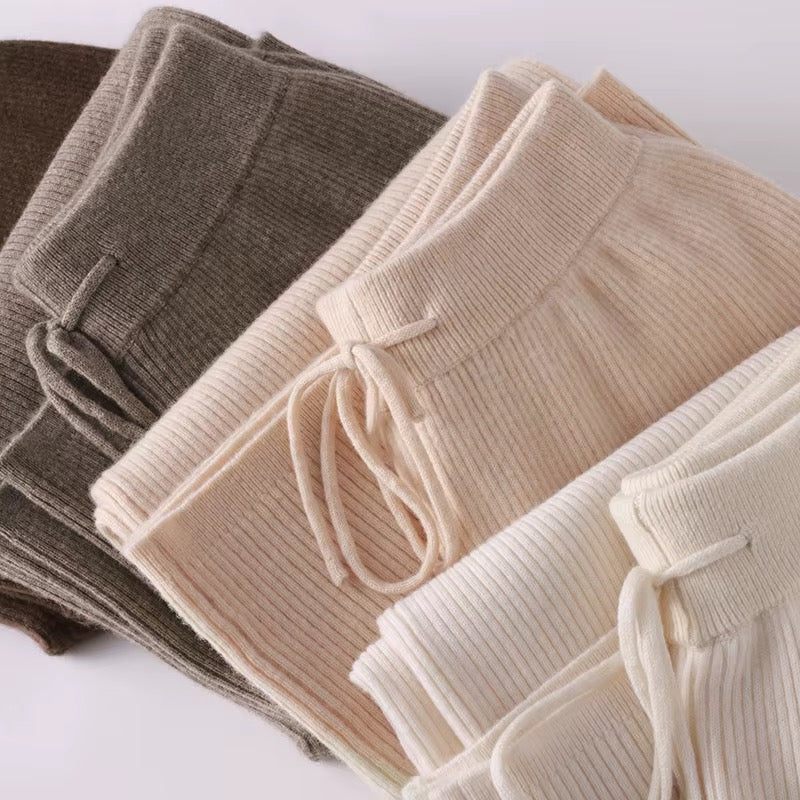Women’s Cashmere Ribbed Wide-Leg Trousers