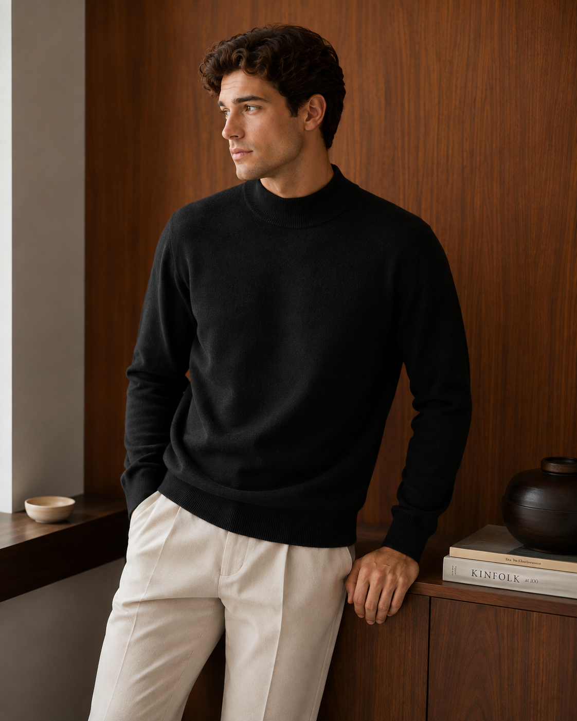 Men’s Premium Mock Neck Knit Sweater – Soft Touch Ribbed Jumper