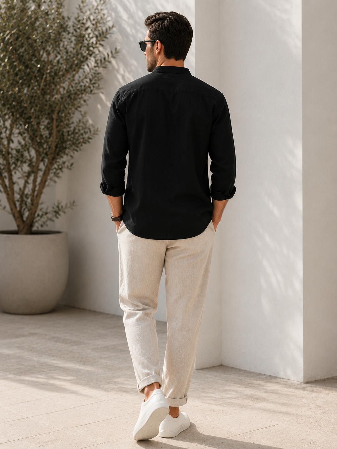 Men’s Mandarin Collar Shirt & Linen Trouser Set | Mix & Match Outfit