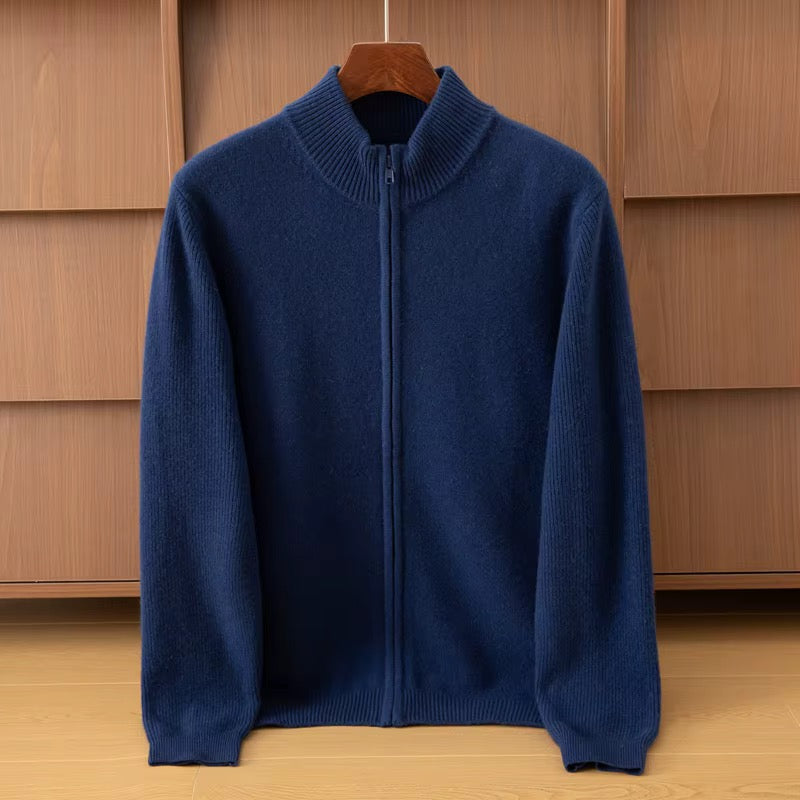 Navy blue 100% cashmere 7GG zip-up cardigan