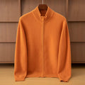 Orange 100% cashmere 7GG zip-up cardigan