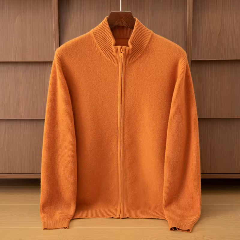 Orange 100% cashmere 7GG zip-up cardigan