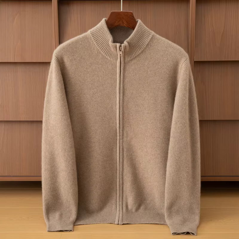 Skin beige 100% cashmere 7GG zip-up cardigan