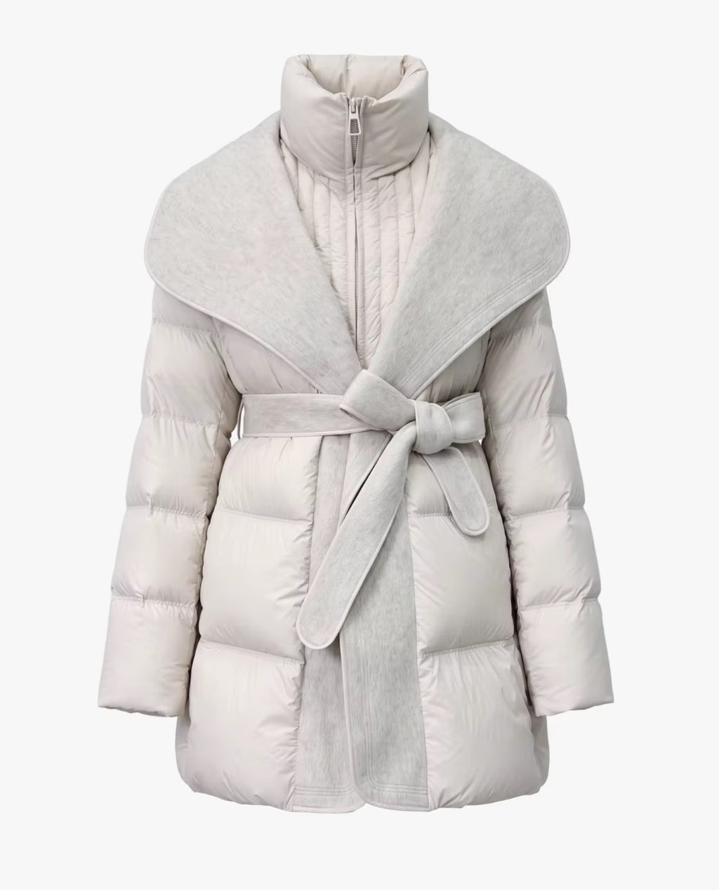 Women's cream belted puffer jacket front product image | Kumrat Fashion UK