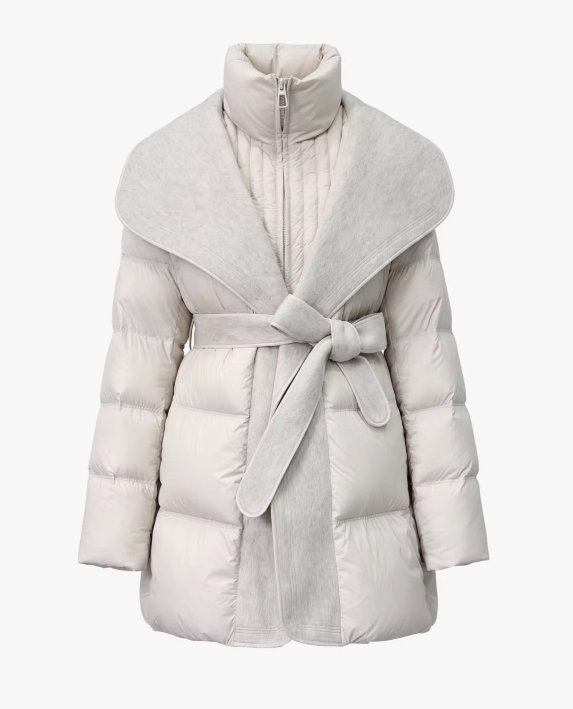 Women's cream belted puffer jacket front product image | Kumrat Fashion UK