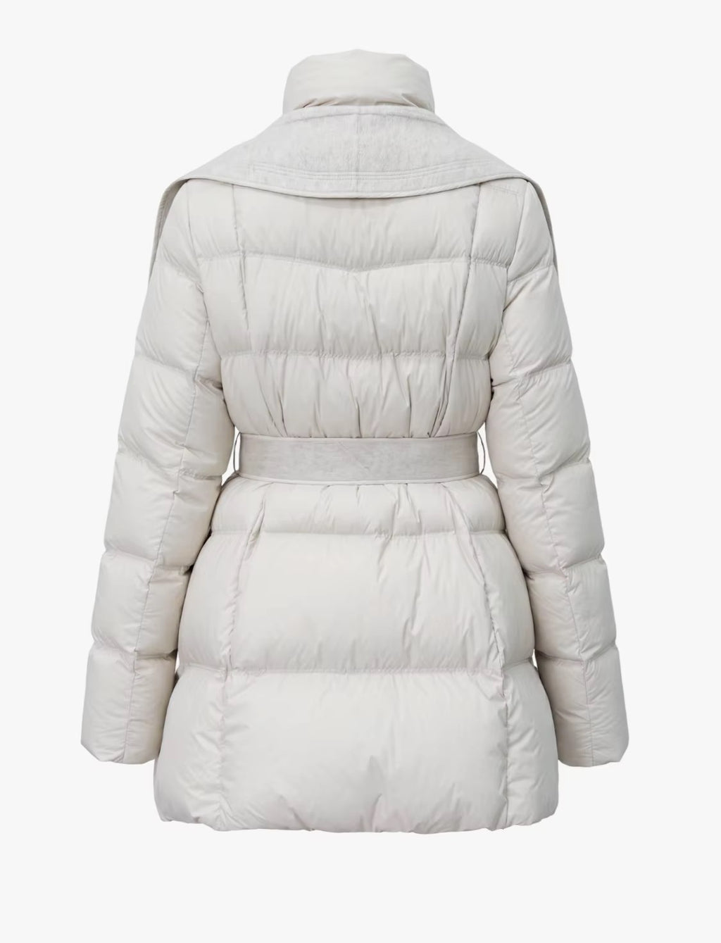 Women's cream belted puffer jacket back product image | Kumrat Fashion UK