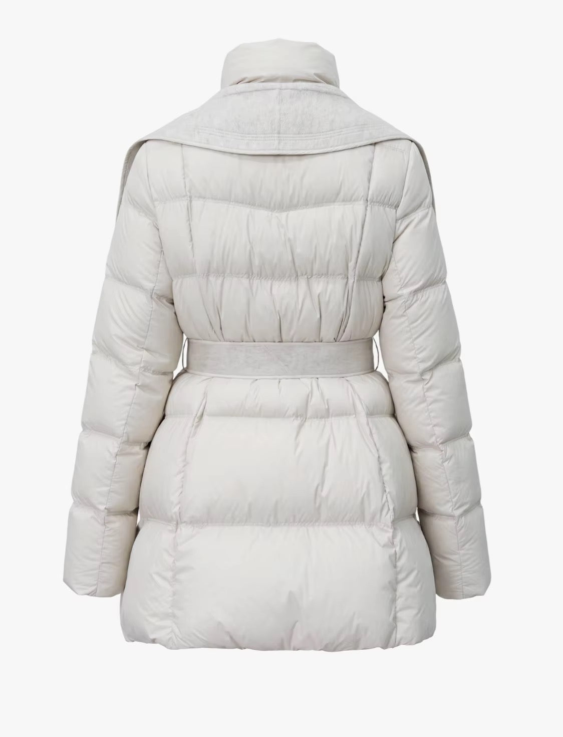 Women's cream belted puffer jacket back product image | Kumrat Fashion UK