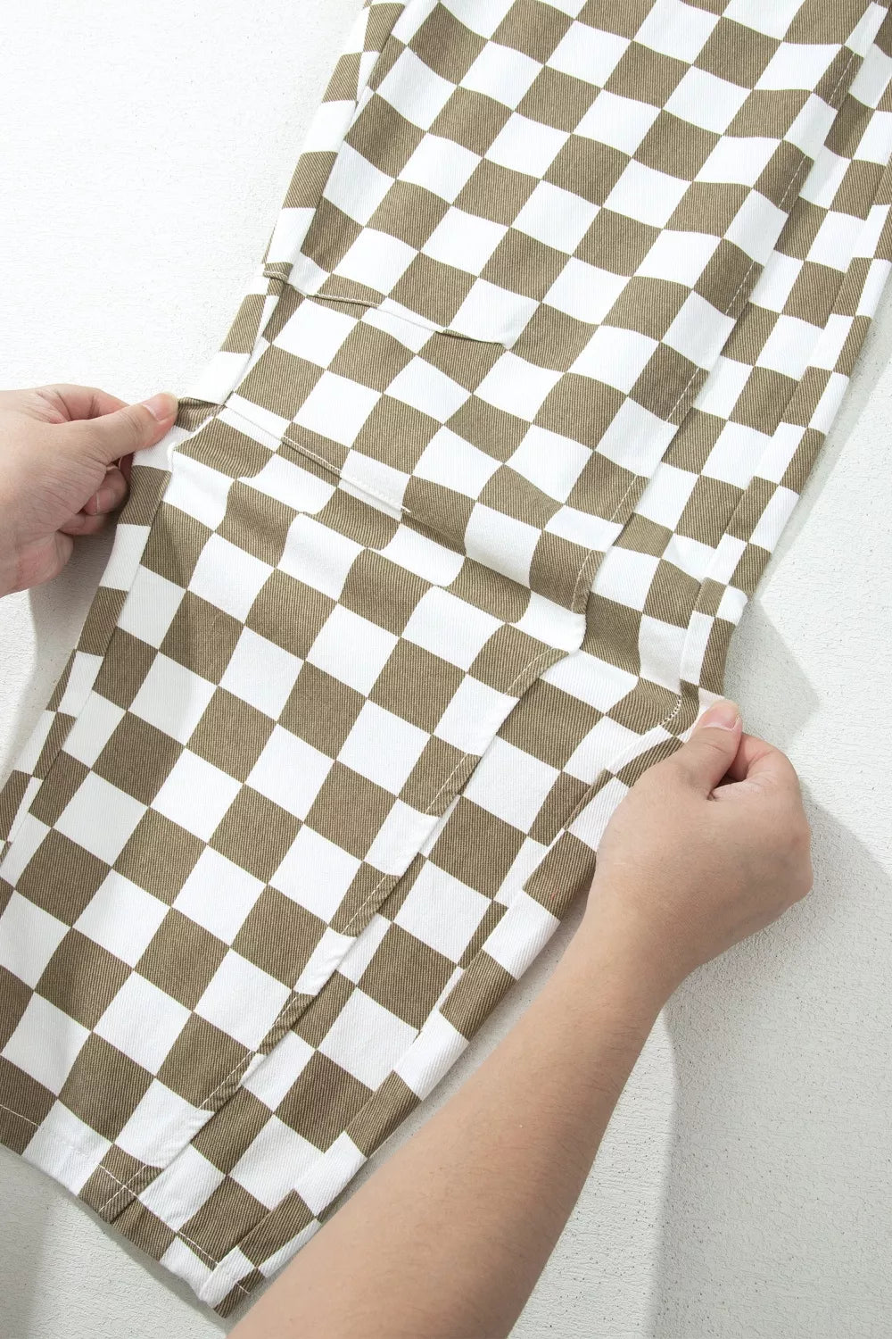 Women’s checkered denim barrel trousers product image
