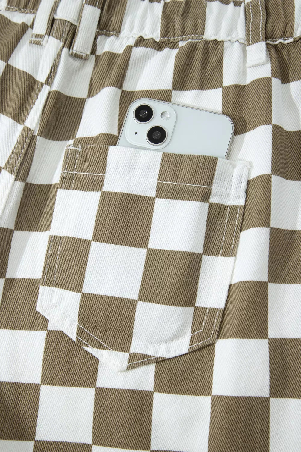 Women’s checkered denim barrel trousers product image