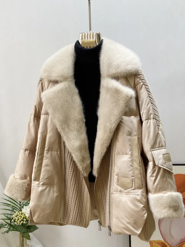 Fashion New Autumn Winter Real Mink Fur Coat Women Natural Goose Feather Jacket Luxury Down Fur Hood Women