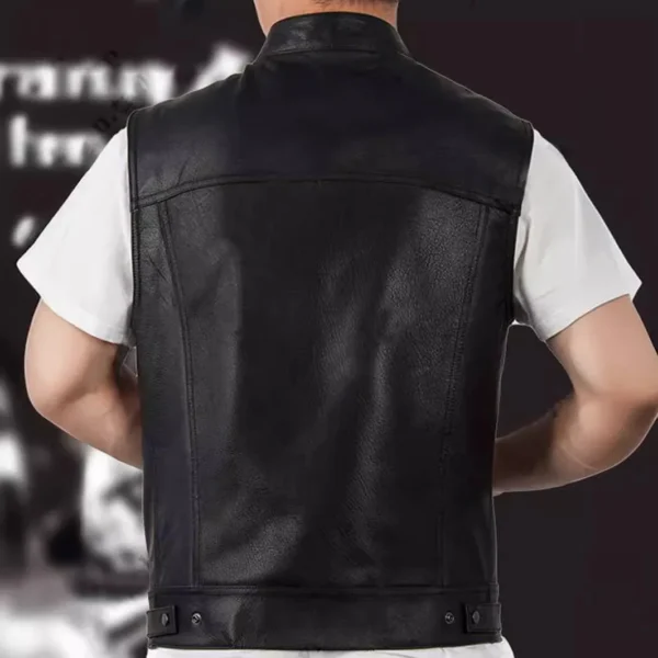 plus size Punk Leather Vest Top Zipper Stand Collar Cool Streetwear Men Soft Leather Vest Men Fashion Motorcycle Sleeveless Coat