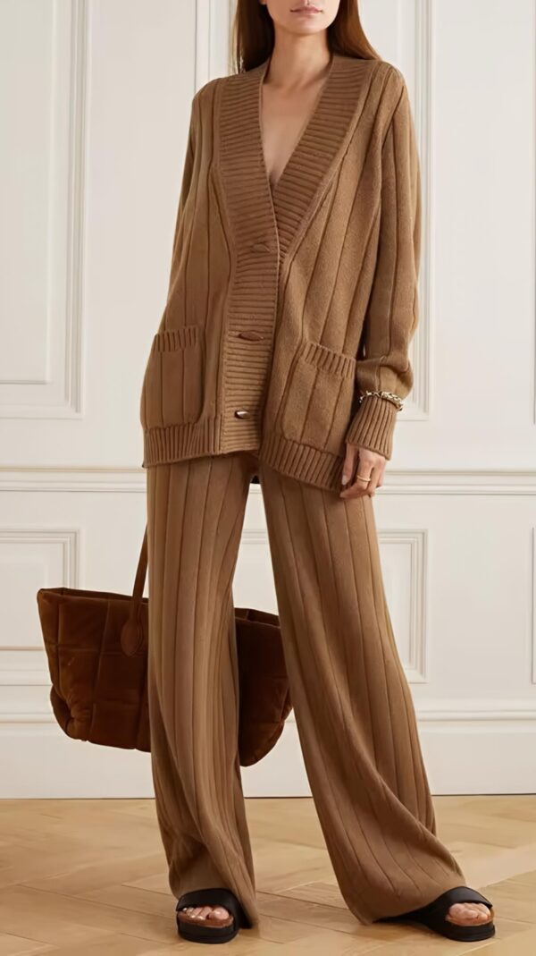 Mocha Ribbed Knit Co-Ord Set for Women