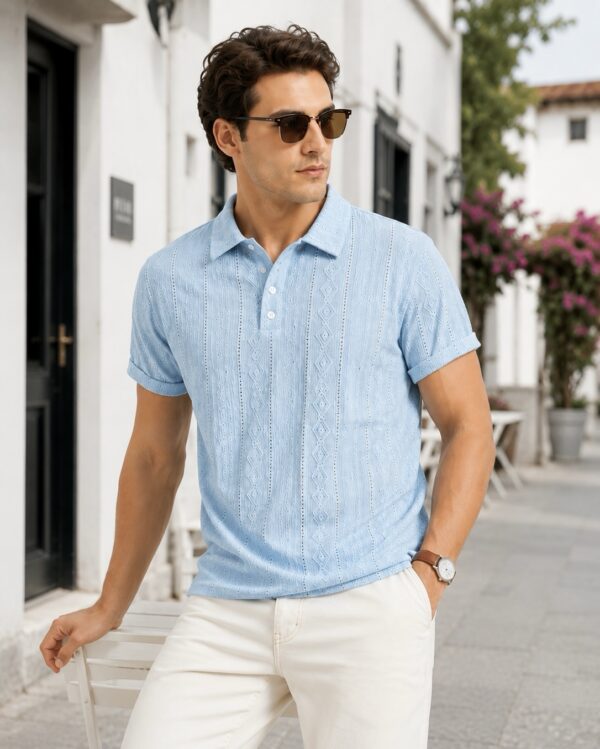 Men’s Textured Knit Polo Shirt – Summer Casual Fit