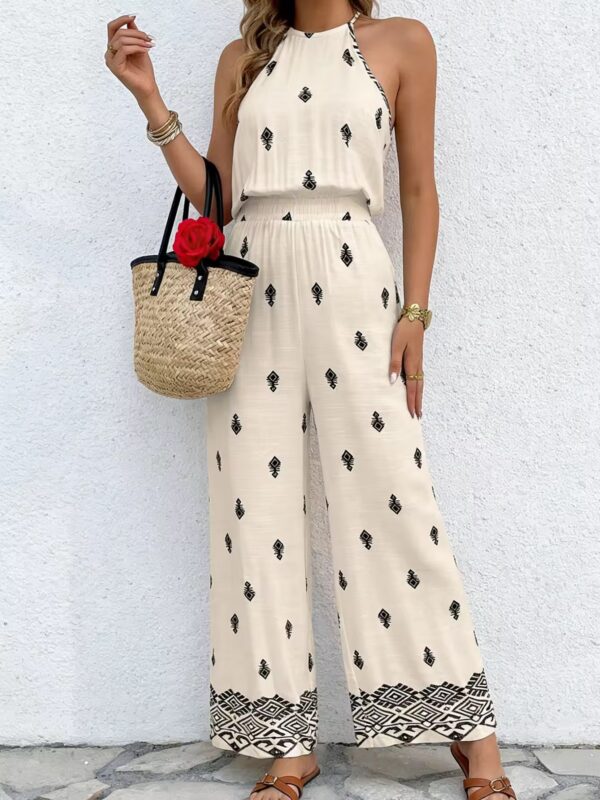 Women’s Boho Print Halter Neck Wide Leg Jumpsuit